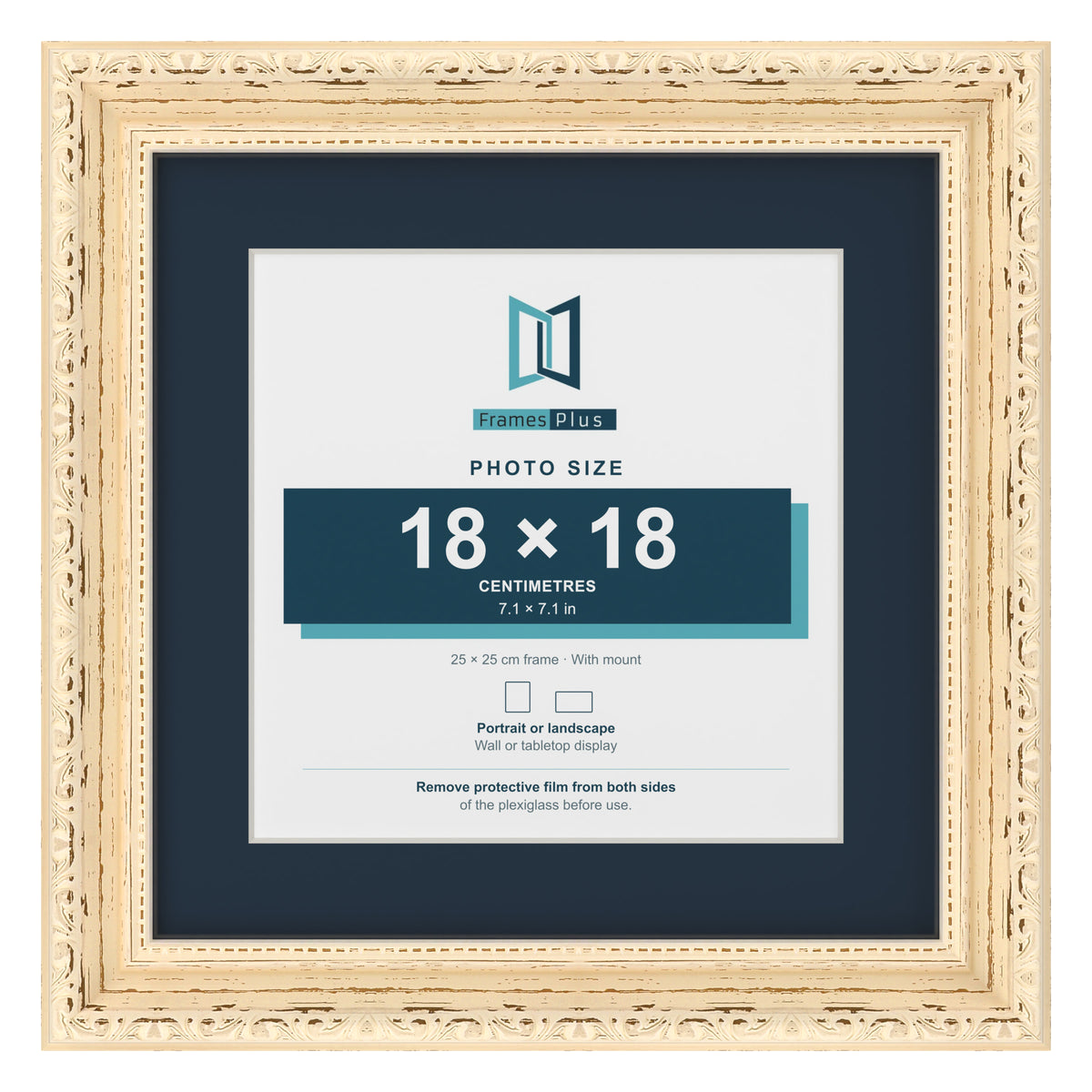 Louis Range Cream Picture, Photo & Poster Frame with Pacific Blue Mount - 25x25cm Frame for 18x18cm Photo, Cream