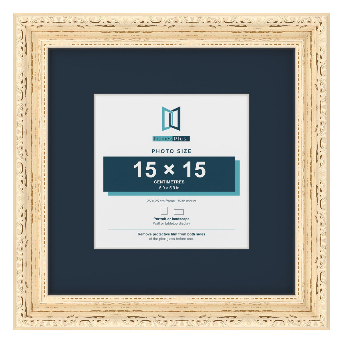 Louis Range Cream Picture, Photo & Poster Frame with Pacific Blue Mount - 25x25cm Frame for 15x15cm Photo, Cream
