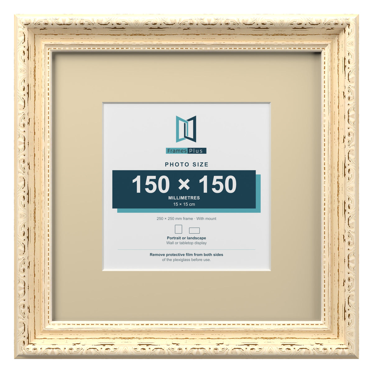 Louis Range Cream Picture, Photo & Poster Frame with Ivory Mount - 25x25cm Frame for 15x15cm Photo, Cream