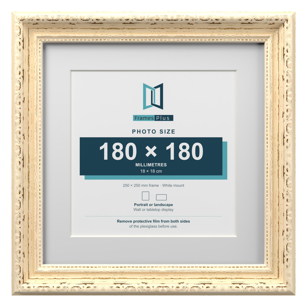 Louis Range Cream Picture, Photo & Poster Frame with White Mount - 25x25cm Frame for 18x18cm Photo, Cream