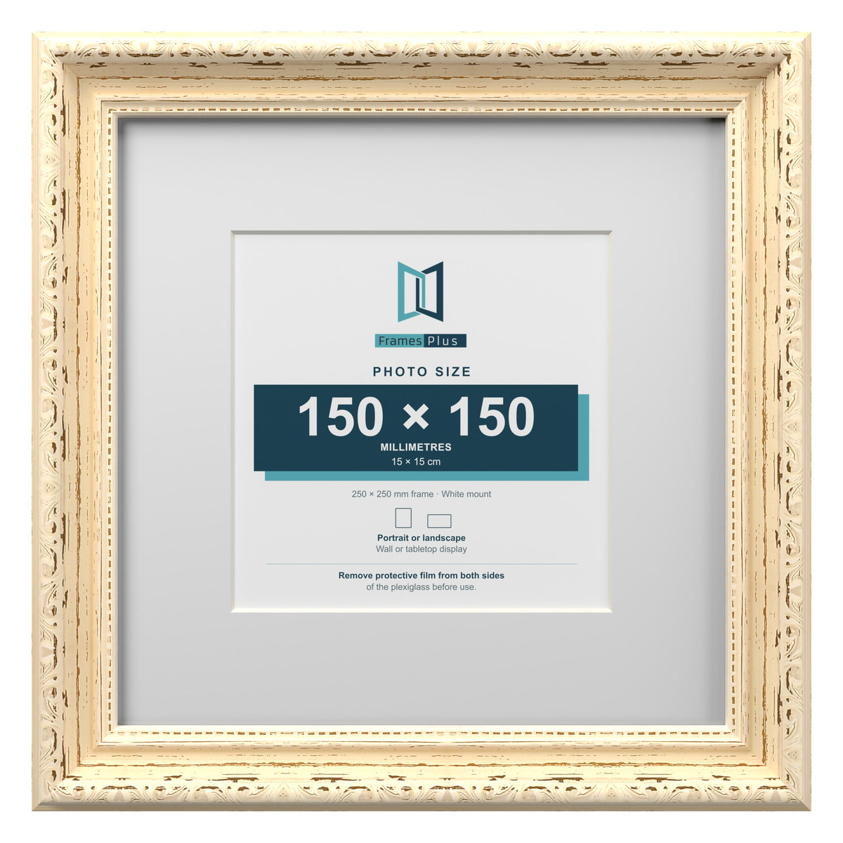 Louis Range Cream Picture, Photo & Poster Frame with White Mount - 25x25cm Frame for 15x15cm Photo, Cream