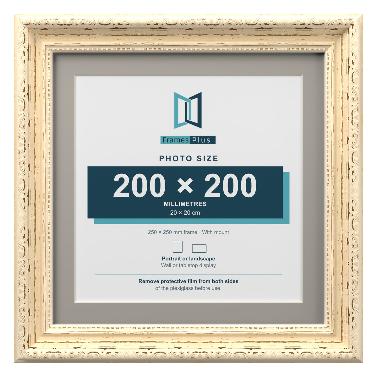 Louis Range Cream Picture, Photo & Poster Frame with Dawn Grey Mount - 25x25cm Frame for 20x20cm Photo, Cream