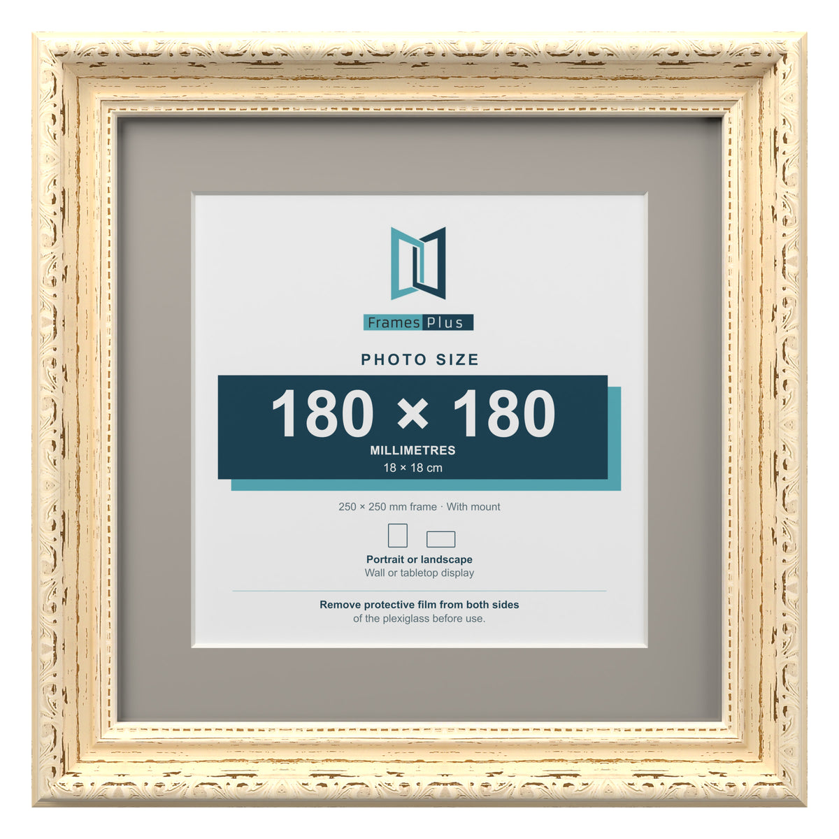 Louis Range Cream Picture, Photo & Poster Frame with Dawn Grey Mount - 25x25cm Frame for 18x18cm Photo, Cream