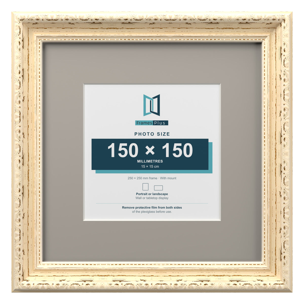 Louis Range Cream Picture, Photo & Poster Frame with Dawn Grey Mount - 25x25cm Frame for 15x15cm Photo, Cream