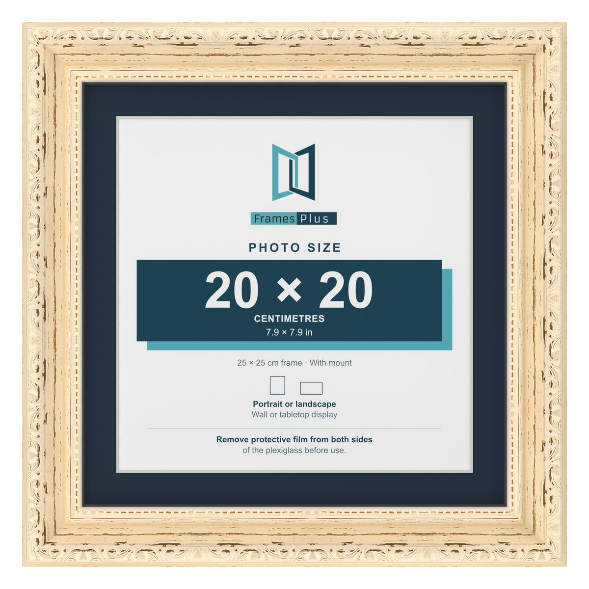 Louis Range Cream Picture, Photo & Poster Frame with Pacific Blue Mount - 25x25cm Frame for 20x20cm Photo, Cream