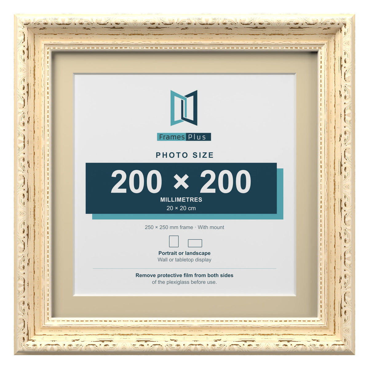 Louis Range Cream Picture, Photo & Poster Frame with Ivory Mount - 25x25cm Frame for 20x20cm Photo, Cream