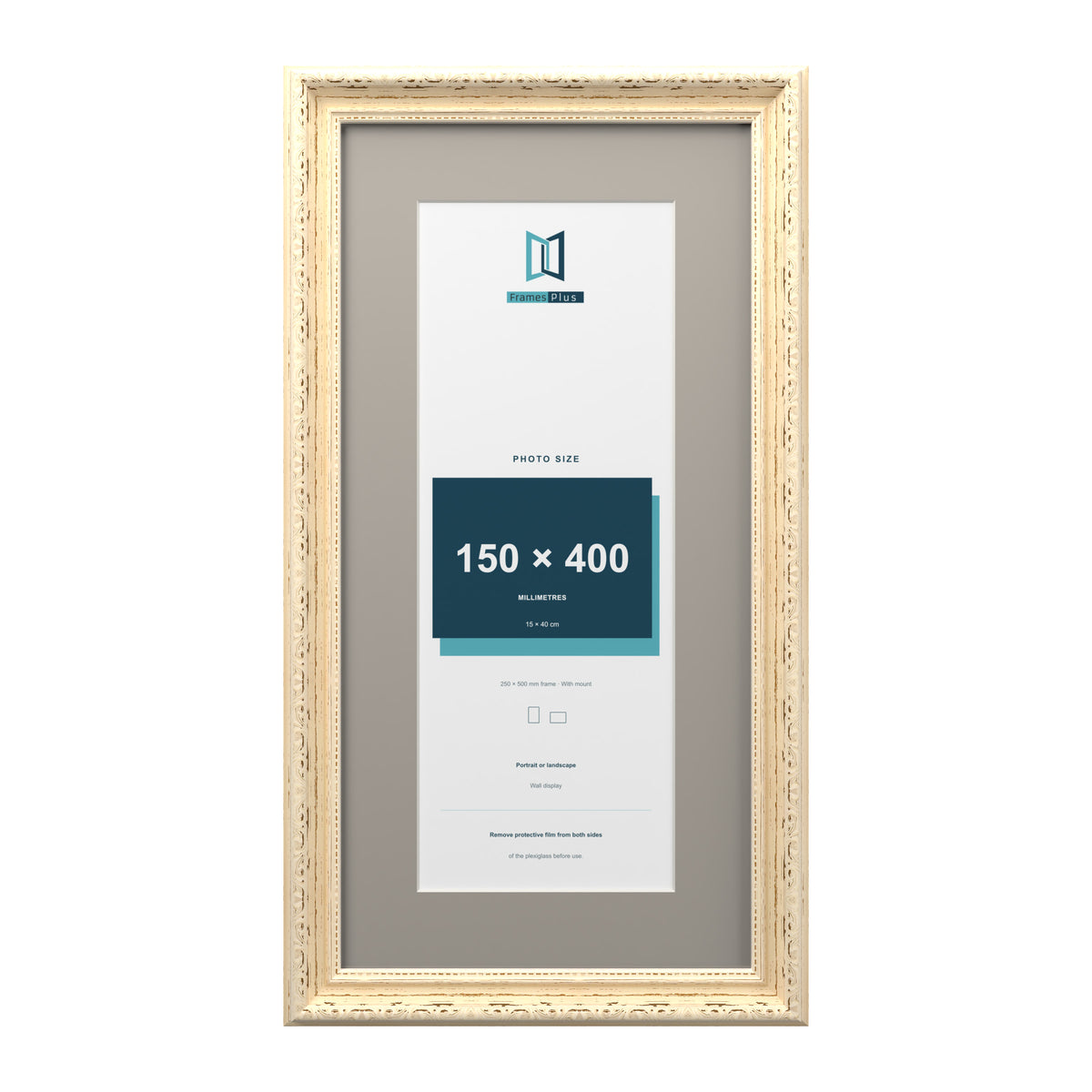 Louis Range Cream Picture, Photo & Poster Frame with Dawn Grey Mount - 50x25cm Frame for 40x15cm Photo, Cream