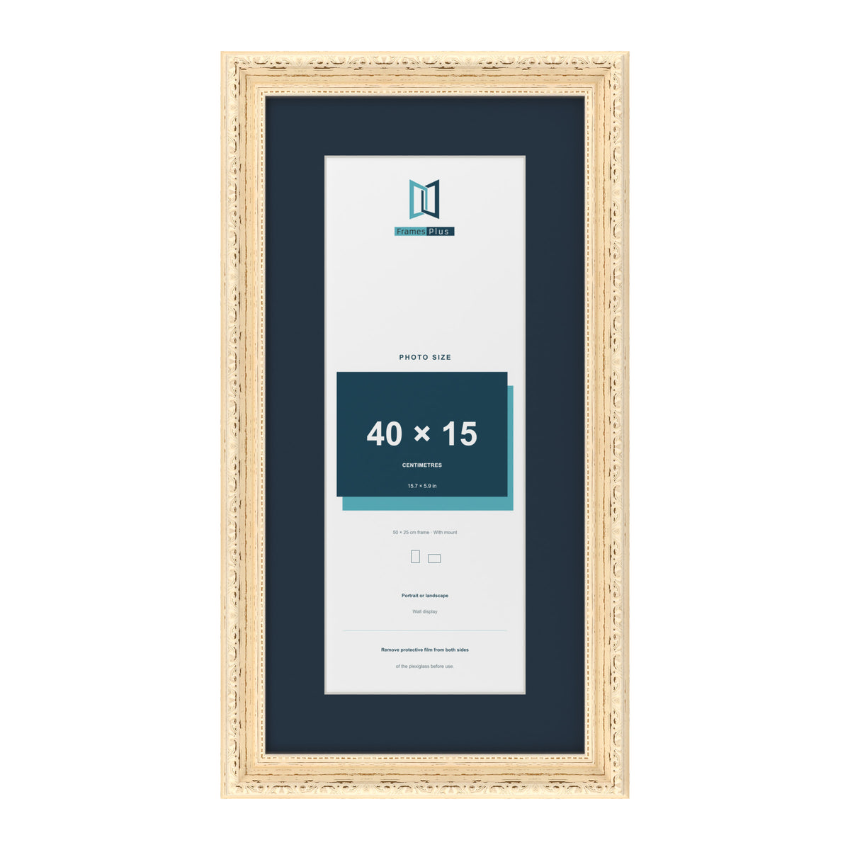 Louis Range Cream Picture, Photo & Poster Frame with Pacific Blue Mount - 50x25cm Frame for 40x15cm Photo, Cream