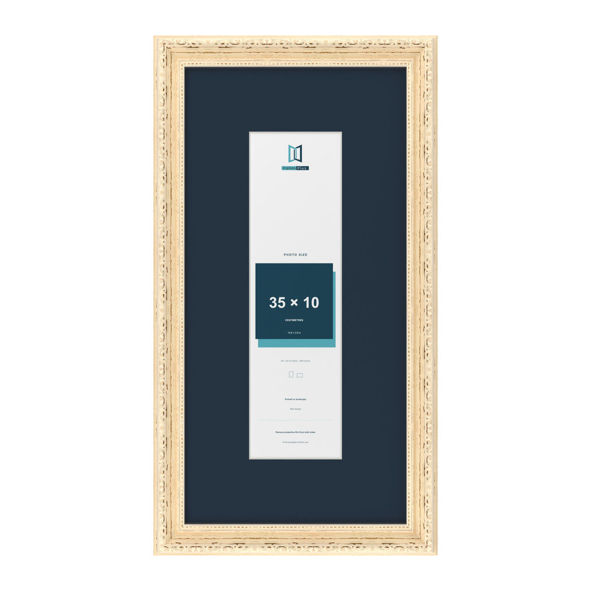 Louis Range Cream Picture, Photo & Poster Frame with Pacific Blue Mount - 50x25cm Frame for 35x10cm Photo, Cream