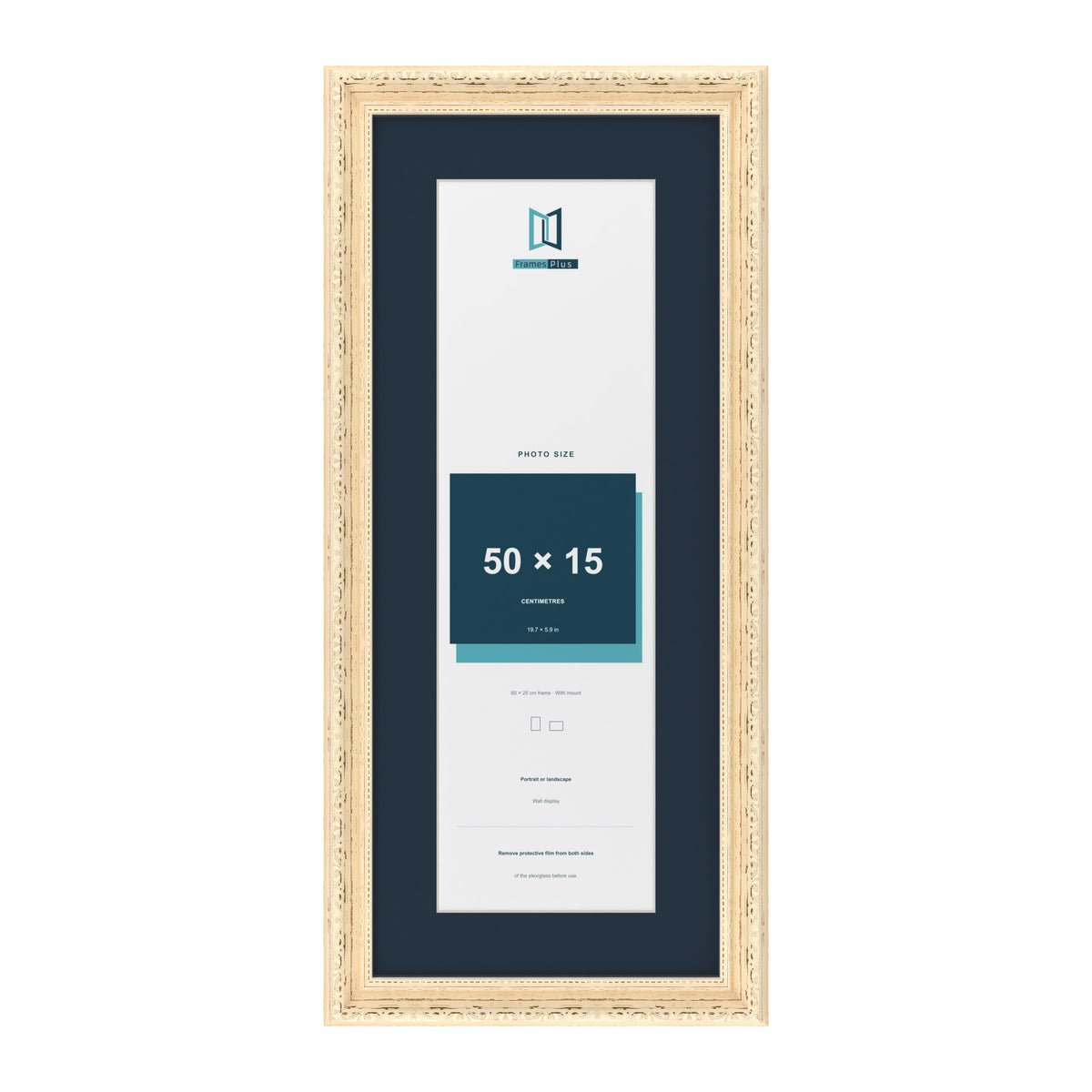 Louis Range Cream Picture, Photo & Poster Frame with Pacific Blue Mount - 60x25cm Frame for 50x15cm Photo, Cream
