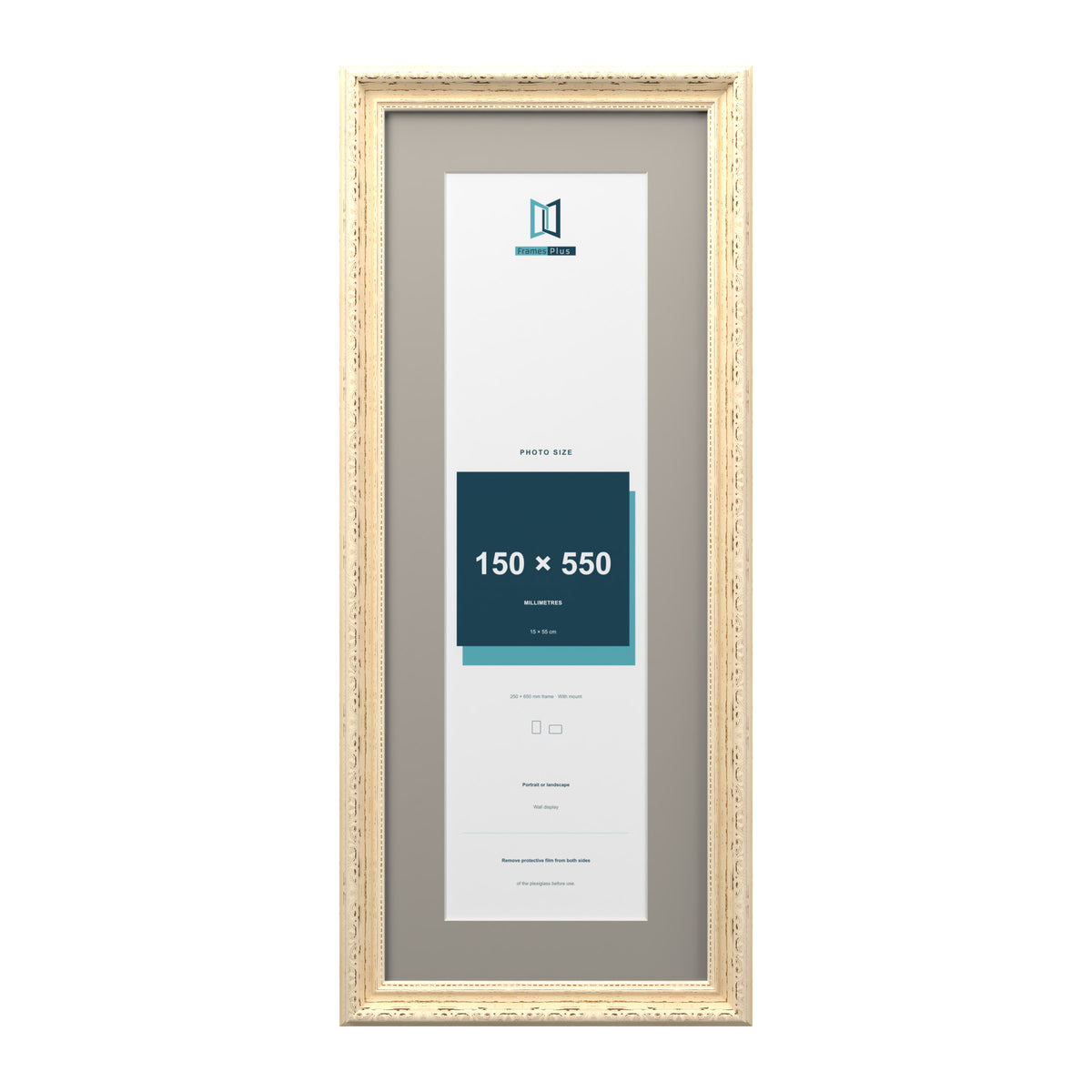 Louis Range Cream Picture, Photo & Poster Frame with Dawn Grey Mount - 65x25cm Frame for 55x15cm Photo, Cream