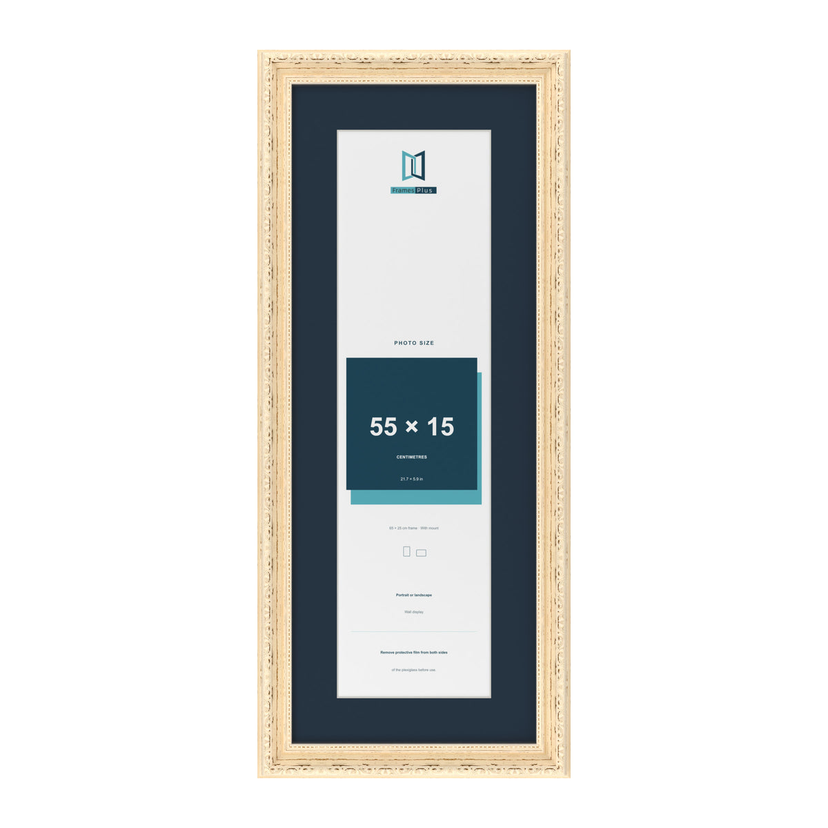 Louis Range Cream Picture, Photo & Poster Frame with Pacific Blue Mount - 65x25cm Frame for 55x15cm Photo, Cream
