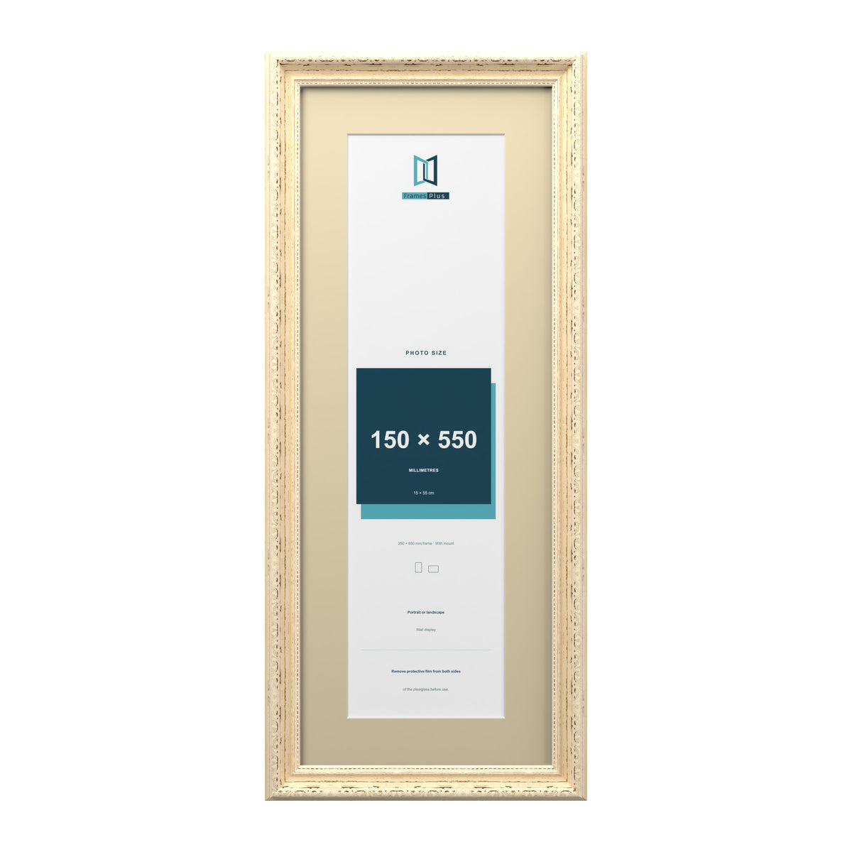 Louis Range Cream Picture, Photo & Poster Frame with Ivory Mount - 65x25cm Frame for 55x15cm Photo, Cream
