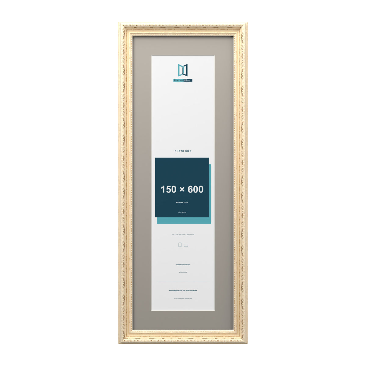 Louis Range Cream Picture, Photo & Poster Frame with Dawn Grey Mount - 70x25cm Frame for 60x15cm Photo, Cream