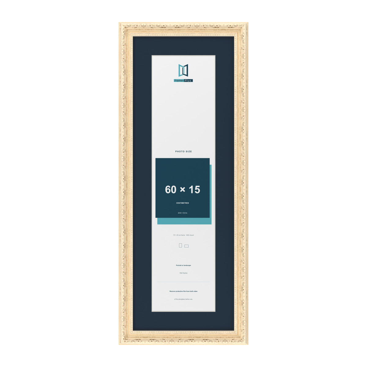 Louis Range Cream Picture, Photo & Poster Frame with Pacific Blue Mount - 70x25cm Frame for 60x15cm Photo, Cream