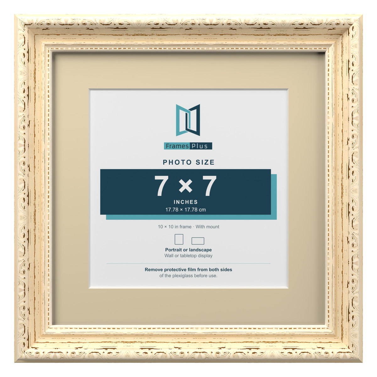 Louis Range Cream Picture, Photo & Poster Frame with Ivory Mount - 10x10" Frame for 7x7" Photo, Cream