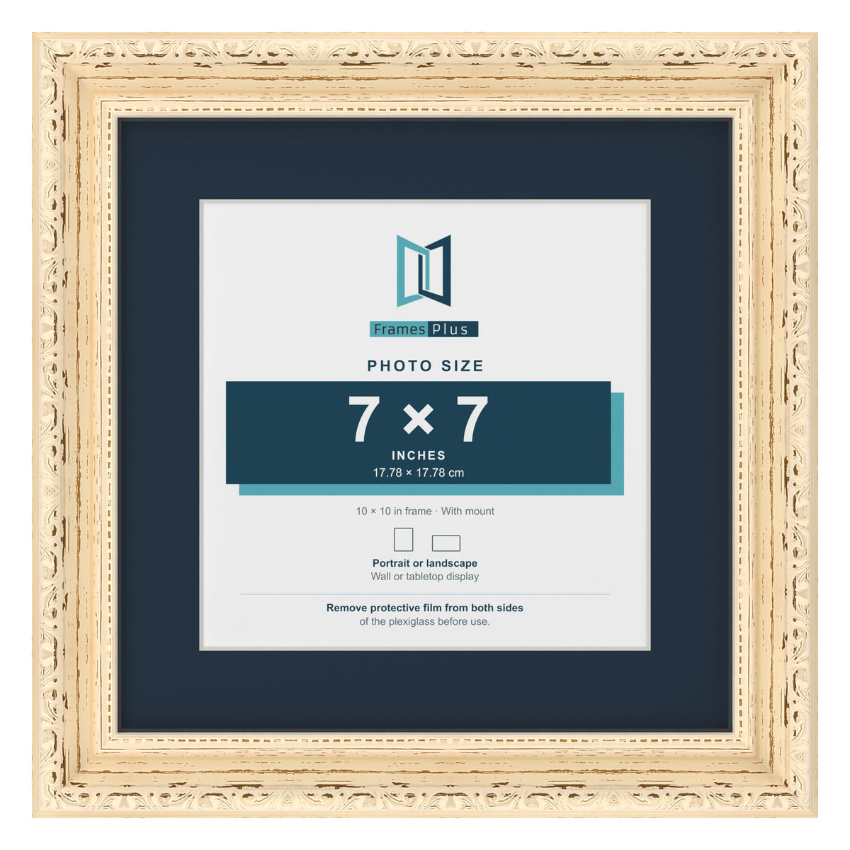 Louis Range Cream Picture, Photo & Poster Frame with Pacific Blue Mount - 10x10" Frame for 7x7" Photo, Cream