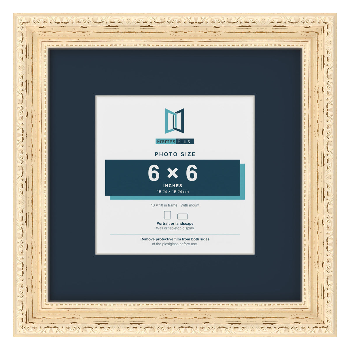 Louis Range Cream Picture, Photo & Poster Frame with Pacific Blue Mount - 10x10" Frame for 6x6" Photo, Cream