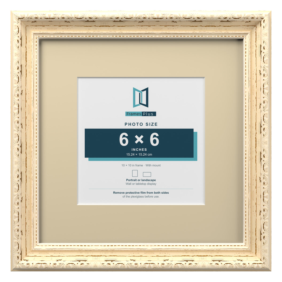 Louis Range Cream Picture, Photo & Poster Frame with Ivory Mount - 10x10" Frame for 6x6" Photo, Cream