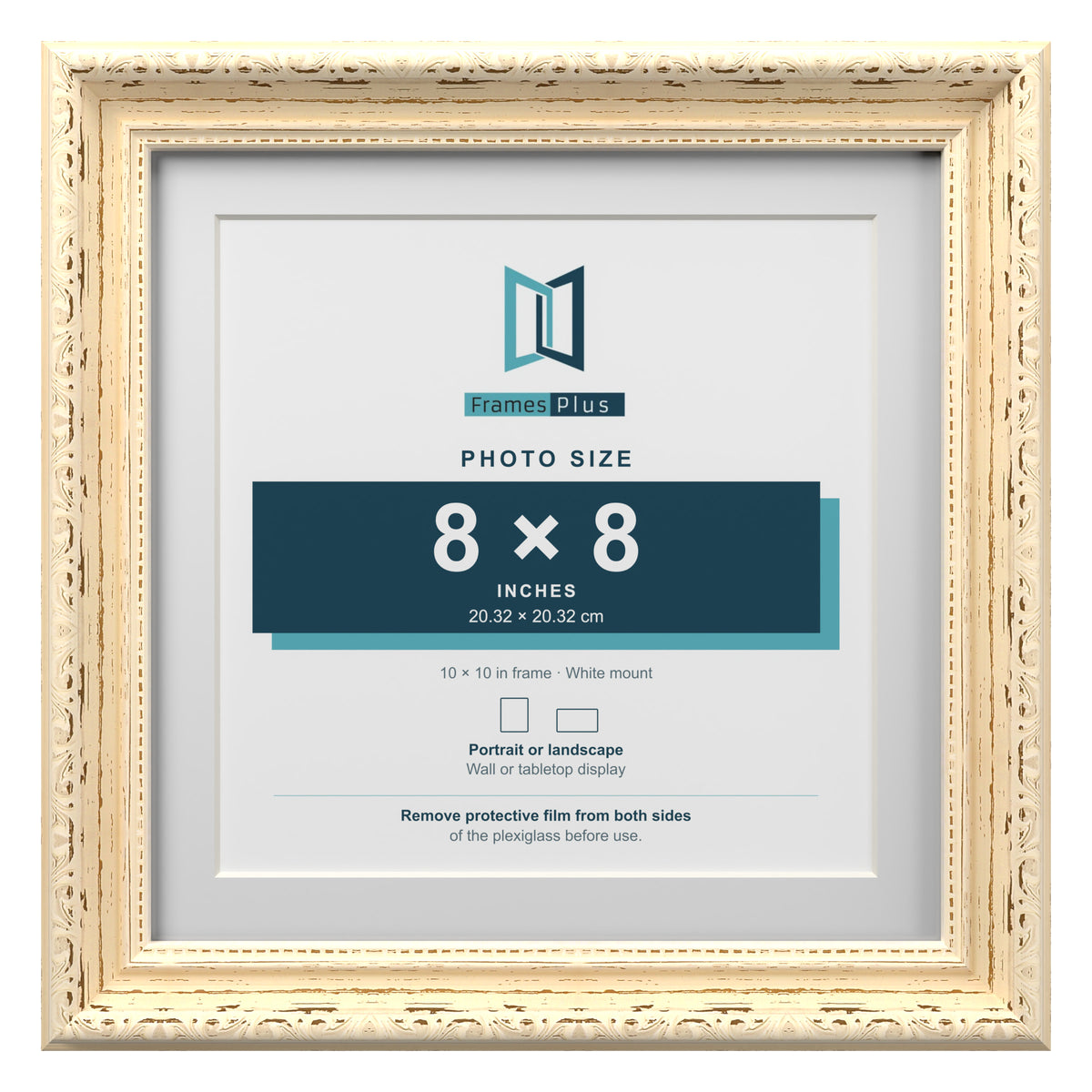 Louis Range Cream Picture, Photo & Poster Frame with White Mount - 10x10" Frame for 8x8" Photo, Cream
