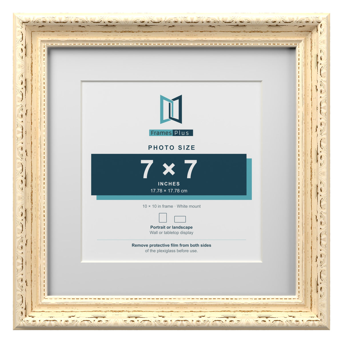 Louis Range Cream Picture, Photo & Poster Frame with White Mount - 10x10" Frame for 7x7" Photo, Cream