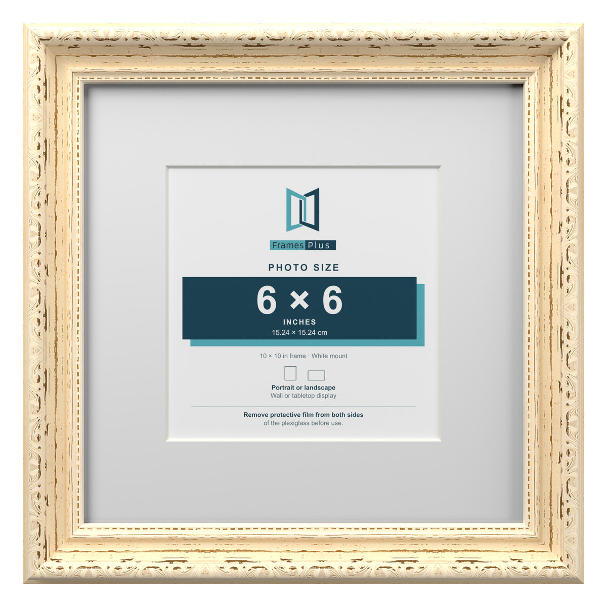 Louis Range Cream Picture, Photo & Poster Frame with White Mount - 10x10" Frame for 6x6" Photo, Cream