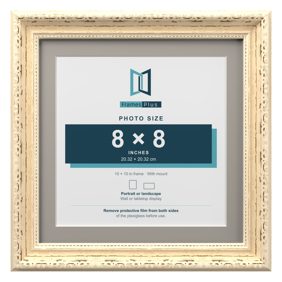 Louis Range Cream Picture, Photo & Poster Frame with Dawn Grey Mount - 10x10" Frame for 8x8" Photo, Cream