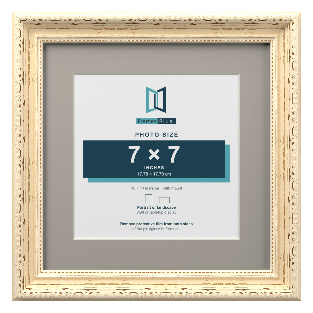Louis Range Cream Picture, Photo & Poster Frame with Dawn Grey Mount - 10x10" Frame for 7x7" Photo, Cream