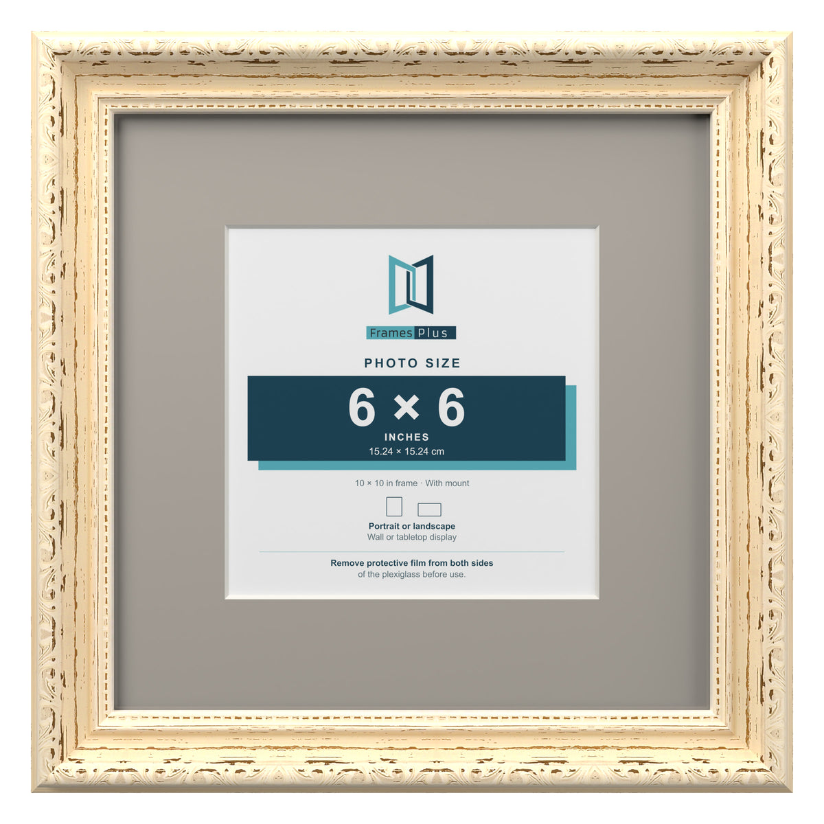 Louis Range Cream Picture, Photo & Poster Frame with Dawn Grey Mount - 10x10" Frame for 6x6" Photo, Cream