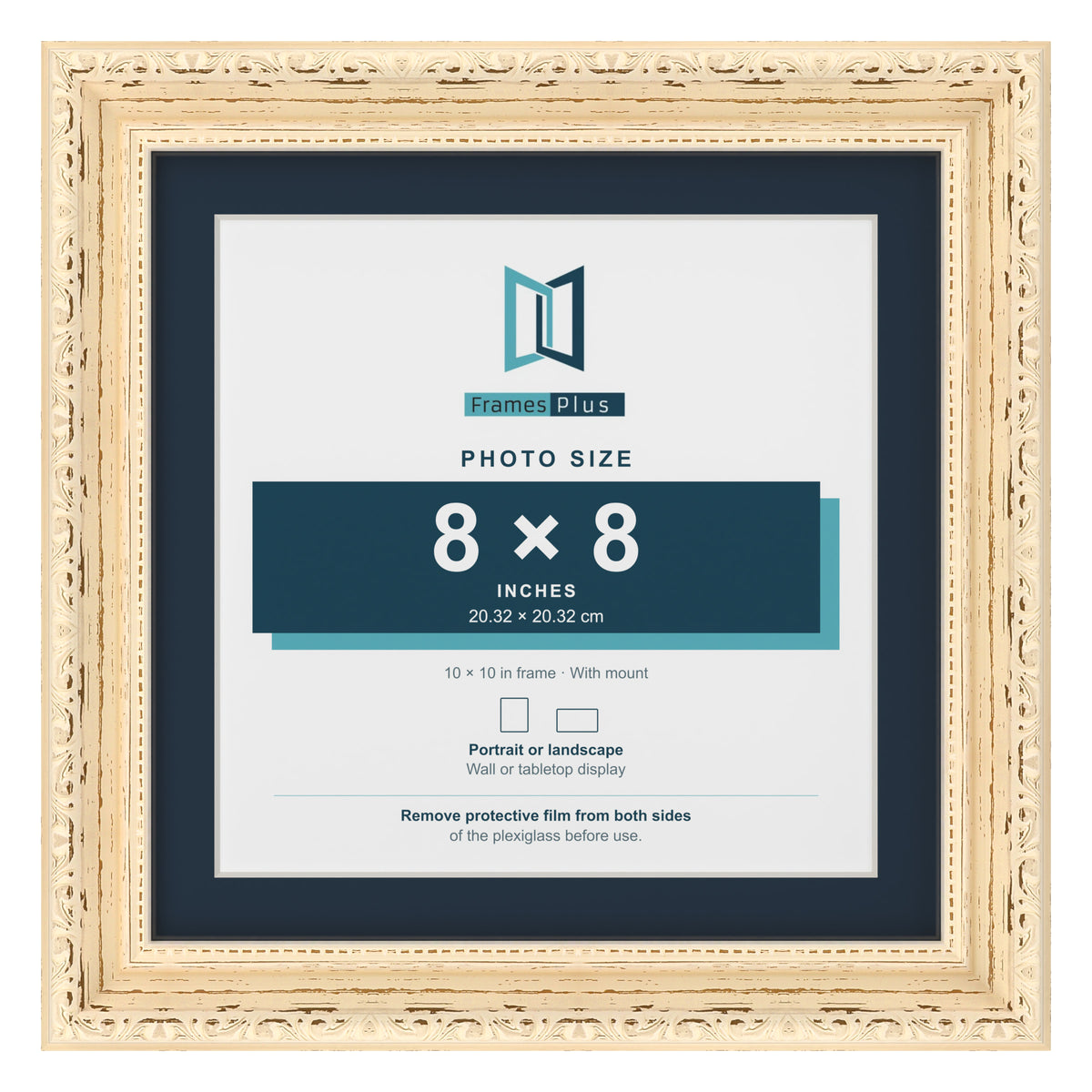 Louis Range Cream Picture, Photo & Poster Frame with Pacific Blue Mount - 10x10" Frame for 8x8" Photo, Cream