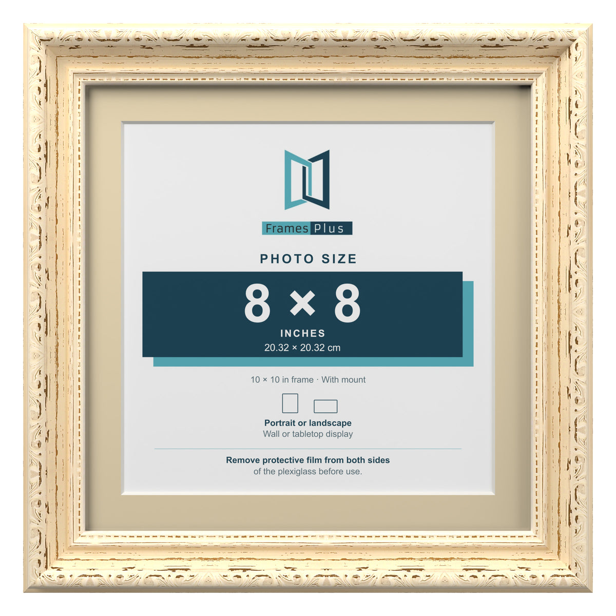 Louis Range Cream Picture, Photo & Poster Frame with Ivory Mount - 10x10" Frame for 8x8" Photo, Cream