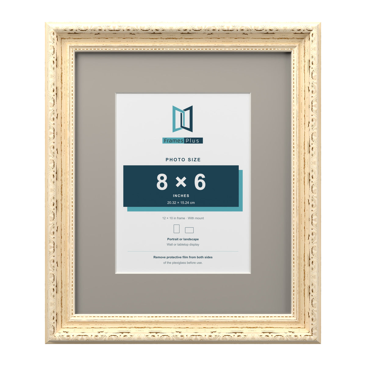 Louis Range Cream Picture, Photo & Poster Frame with Dawn Grey Mount - 12x10" Frame for 8x6" Photo, Cream