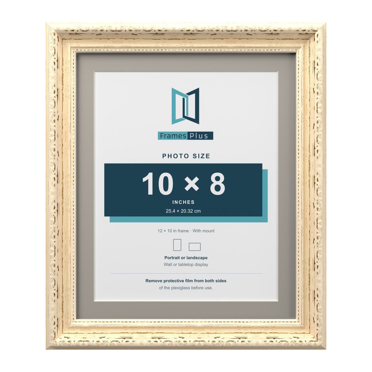 Louis Range Cream Picture, Photo & Poster Frame with Dawn Grey Mount - 12x10" Frame for 10x8" Photo, Cream