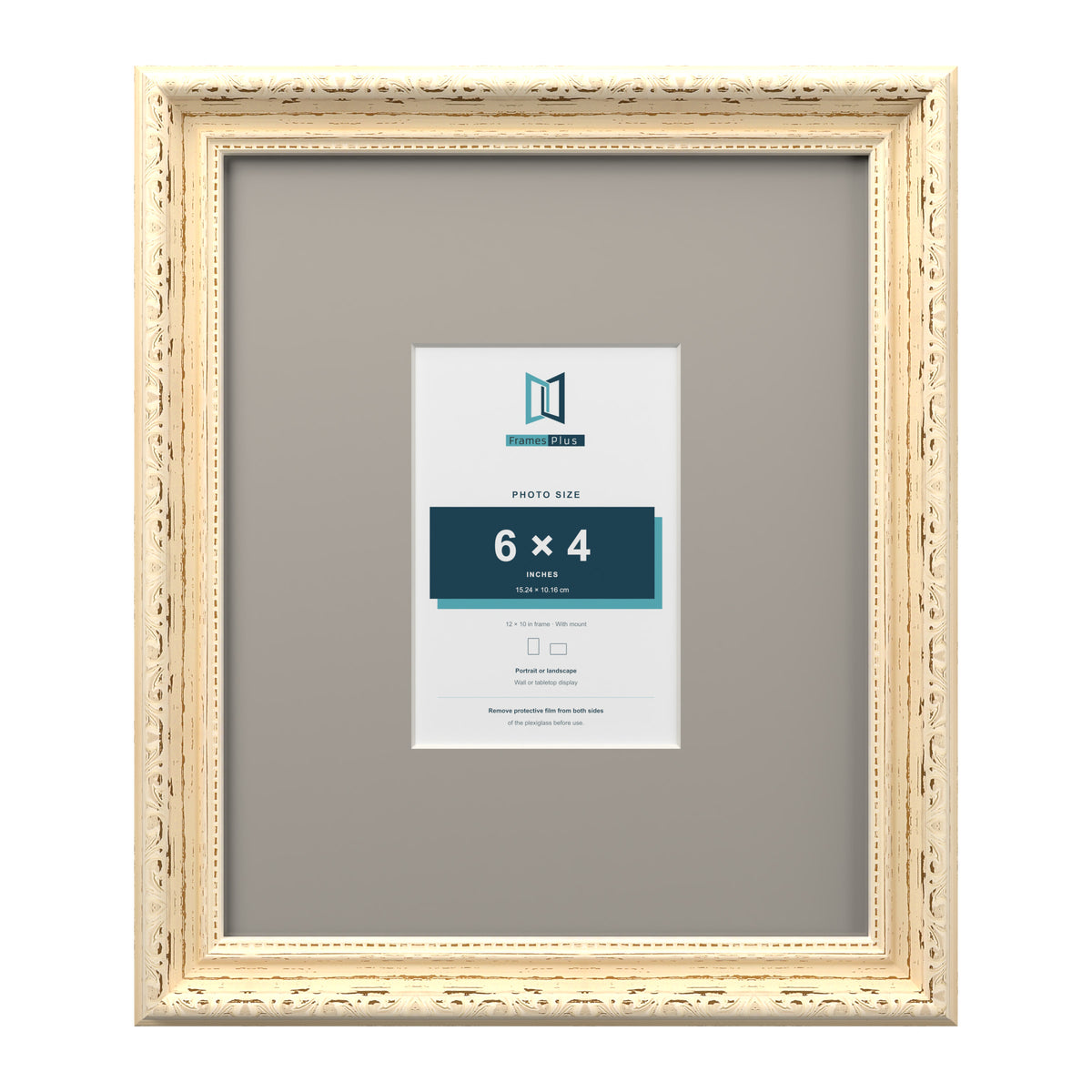 Louis Range Cream Picture, Photo & Poster Frame with Dawn Grey Mount - 12x10" Frame for 6x4" Photo, Cream