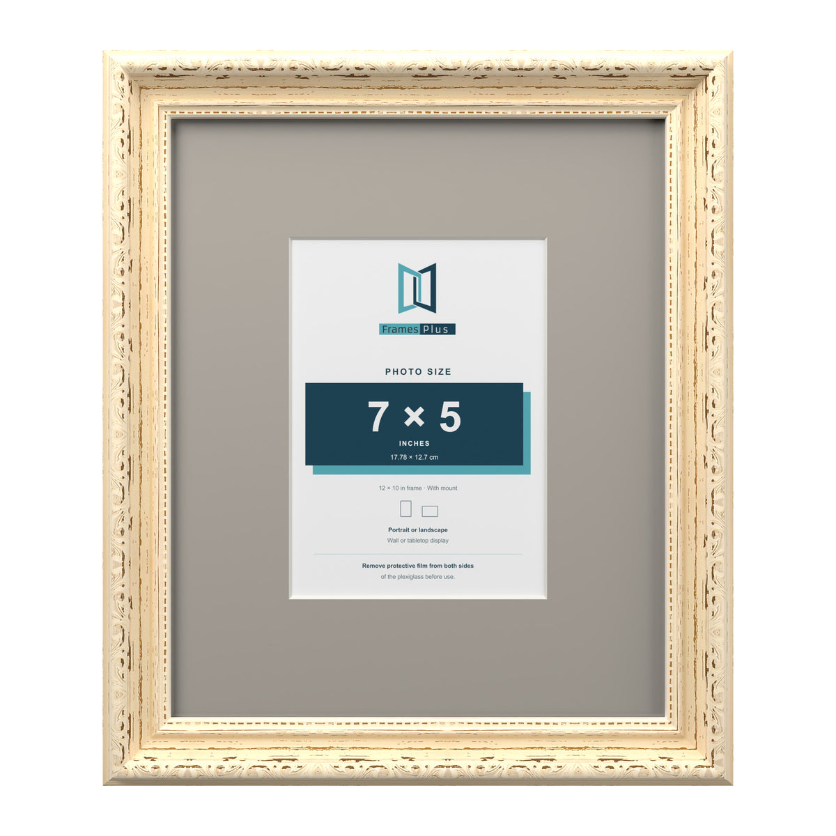 Louis Range Cream Picture, Photo & Poster Frame with Dawn Grey Mount - 12x10" Frame for 7x5" Photo, Cream