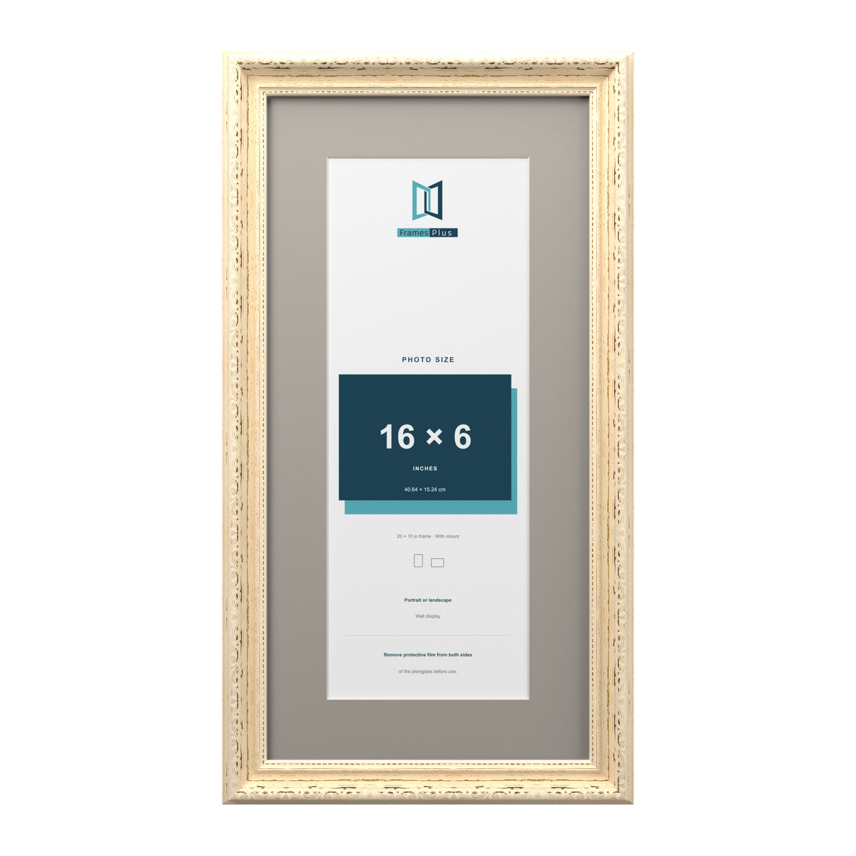 Louis Range Cream Picture, Photo & Poster Frame with Dawn Grey Mount - 20x10" Frame for 16x6" Photo, Cream
