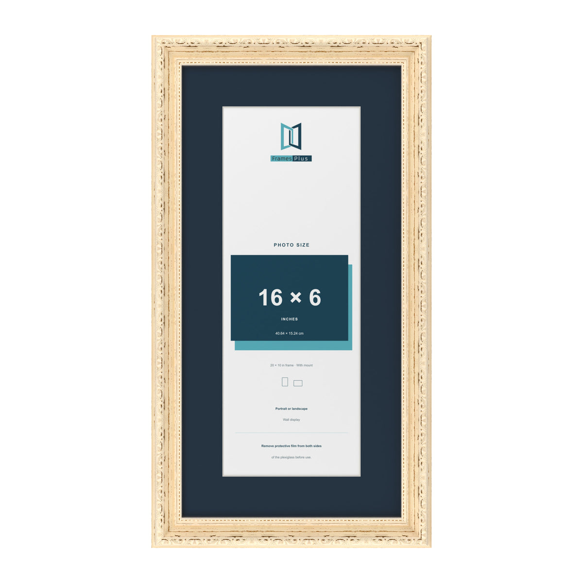 Louis Range Cream Picture, Photo & Poster Frame with Pacific Blue Mount - 20x10" Frame for 16x6" Photo, Cream