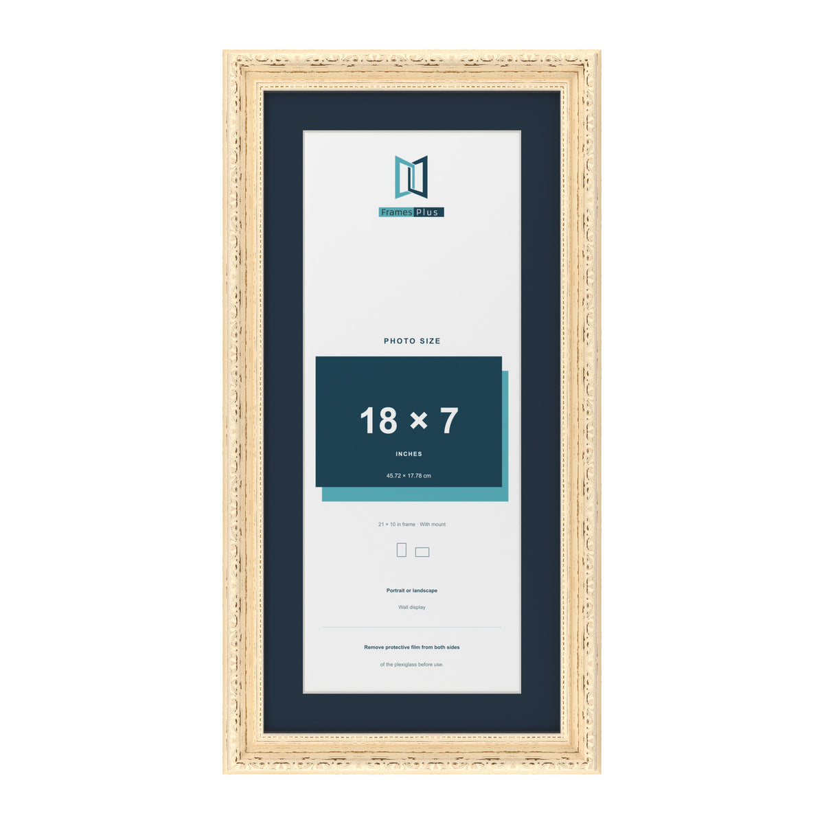 Louis Range Cream Picture, Photo & Poster Frame with Pacific Blue Mount - 21x10" Frame for 18x7" Photo, Cream