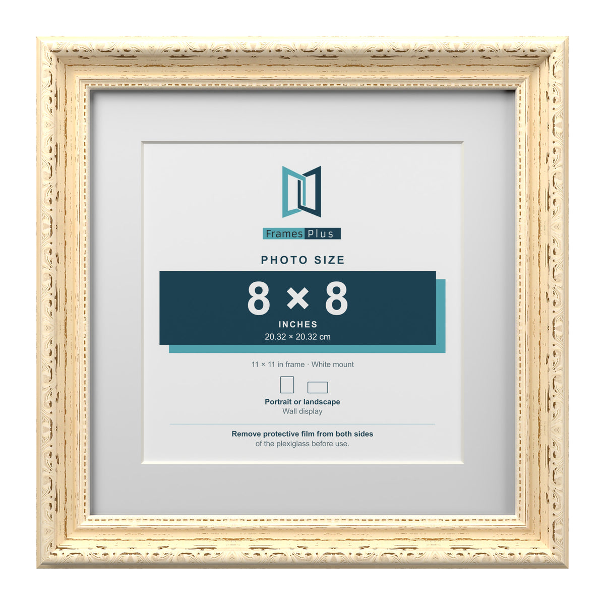 Louis Range Cream Picture, Photo & Poster Frame with White Mount - 11x11" Frame for 8x8" Photo, Cream