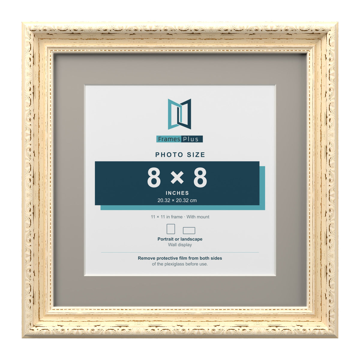 Louis Range Cream Picture, Photo & Poster Frame with Dawn Grey Mount - 11x11" Frame for 8x8" Photo, Cream