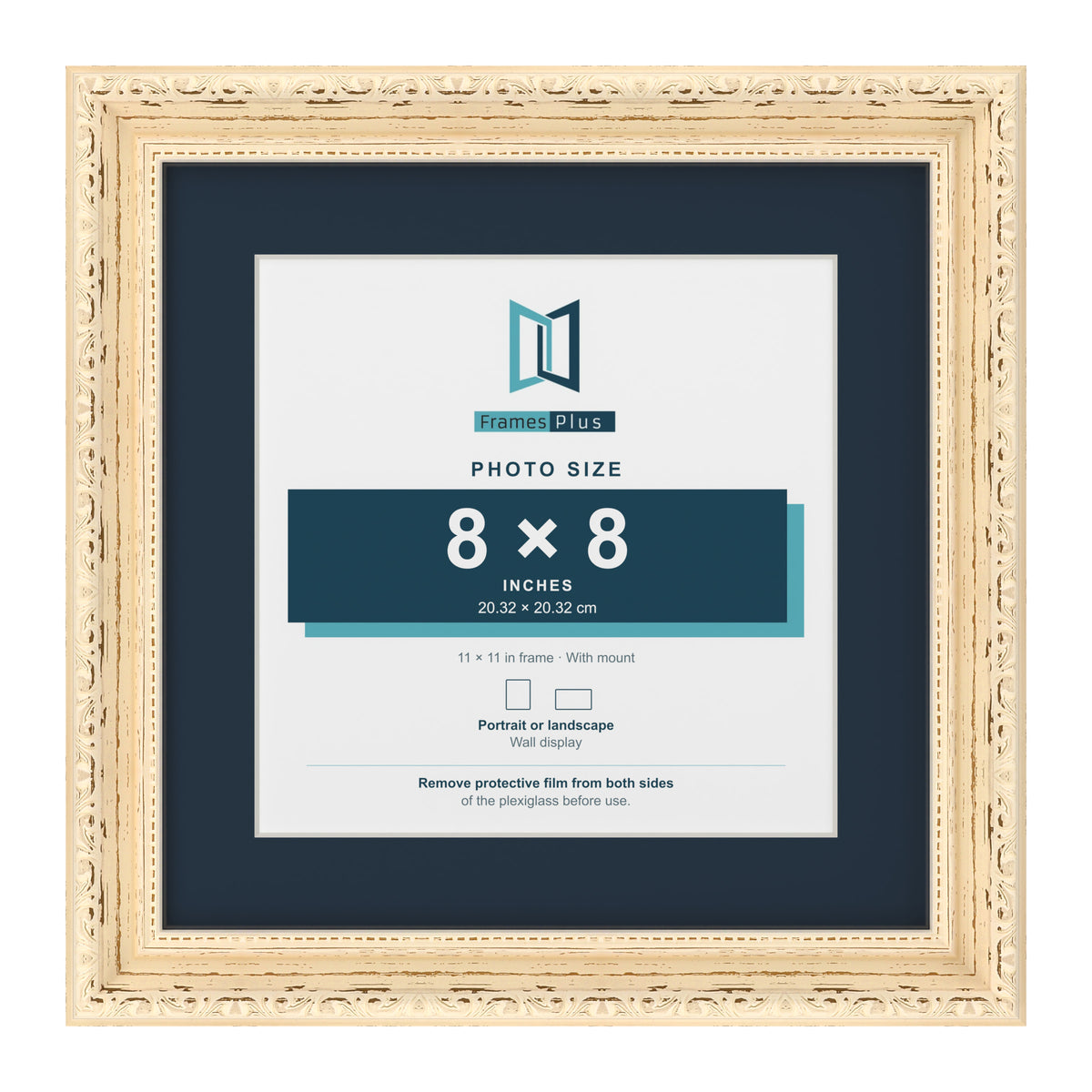 Louis Range Cream Picture, Photo & Poster Frame with Pacific Blue Mount - 11x11" Frame for 8x8" Photo, Cream