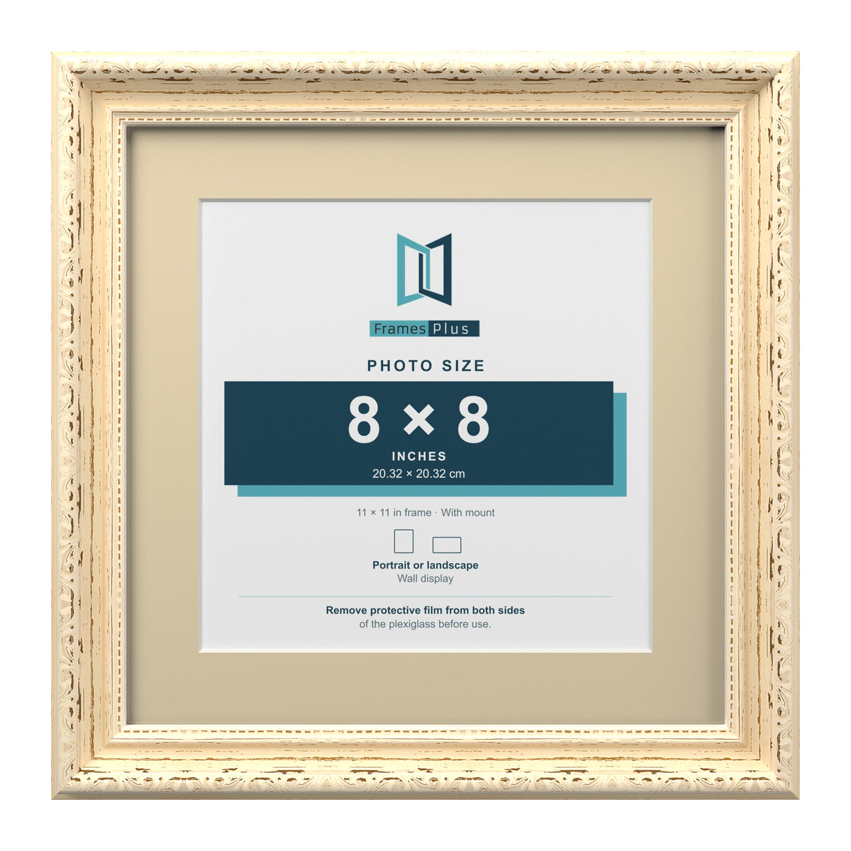 Louis Range Cream Picture, Photo & Poster Frame with Ivory Mount - 11x11" Frame for 8x8" Photo, Cream
