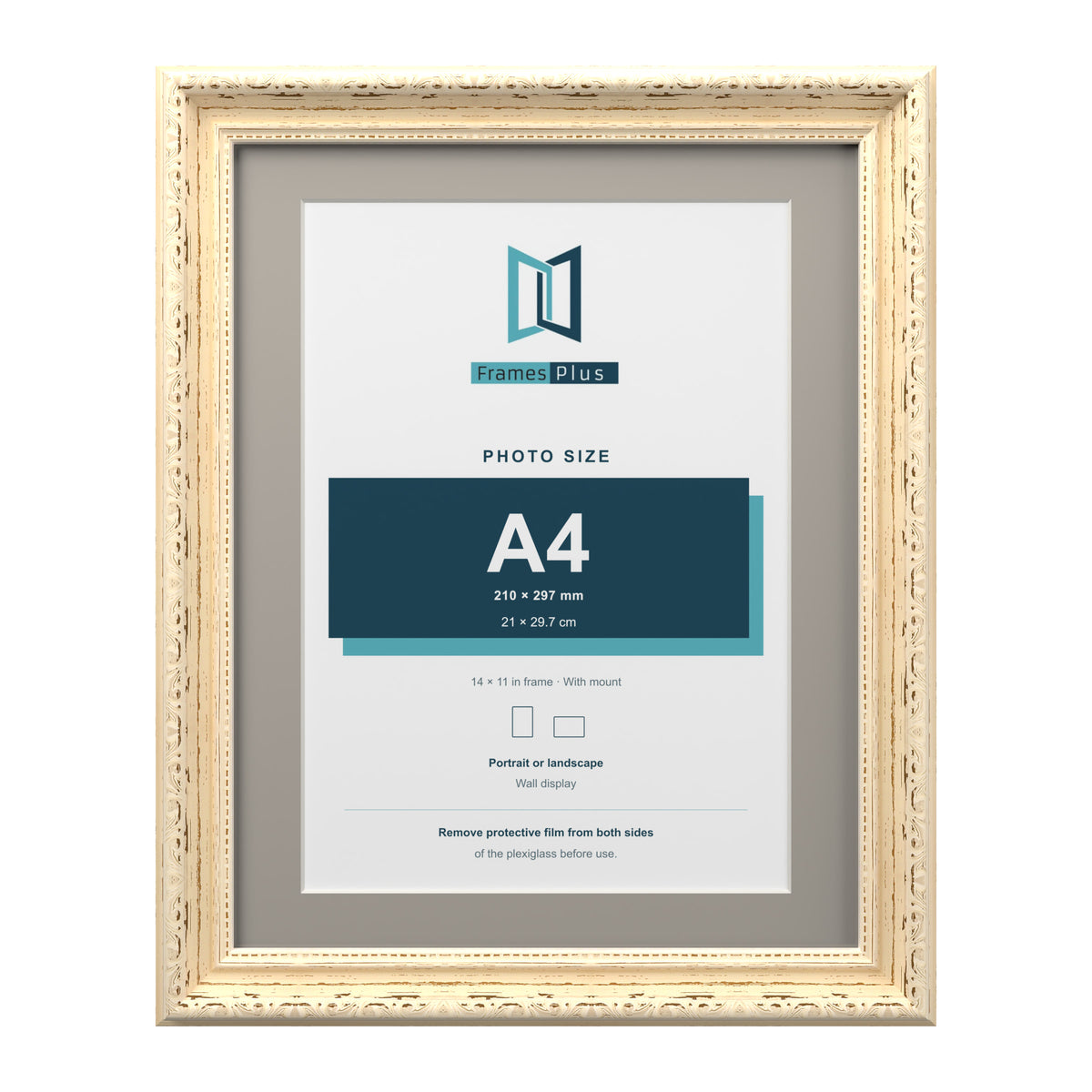 Louis Range Cream Picture, Photo & Poster Frame with Dawn Grey Mount - 14x11" Frame for A4 Photo, Cream