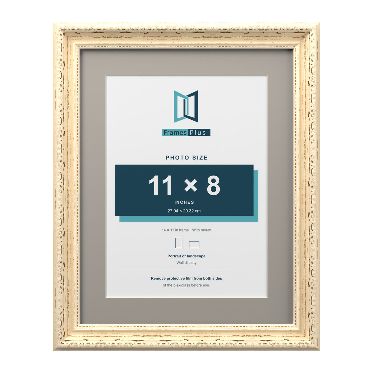Louis Range Cream Picture, Photo & Poster Frame with Dawn Grey Mount - 14x11" Frame for 11x8" Photo, Cream