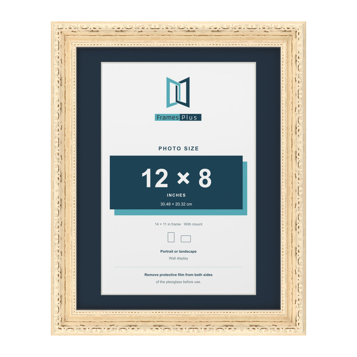 Louis Range Cream Picture, Photo & Poster Frame with Pacific Blue Mount - 14x11" Frame for 12x8" Photo, Cream