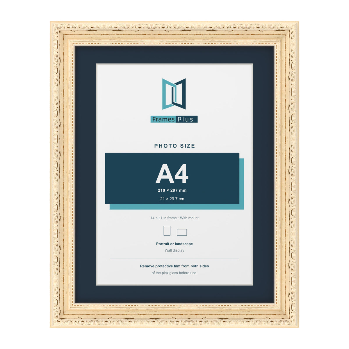 Louis Range Cream Picture, Photo & Poster Frame with Pacific Blue Mount - 14x11" Frame for A4 Photo, Cream