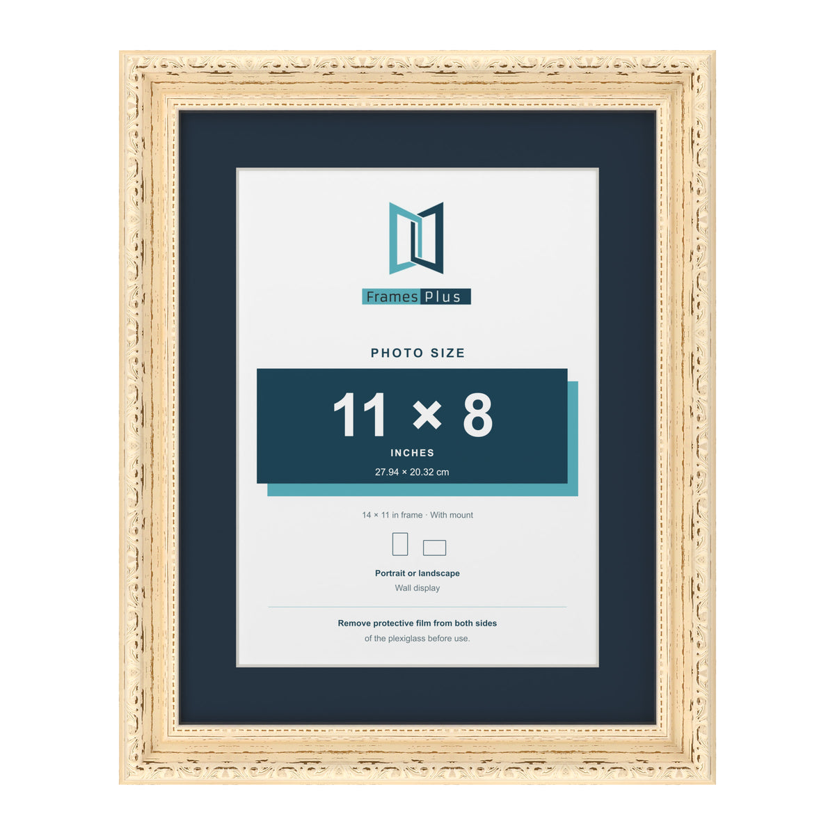 Louis Range Cream Picture, Photo & Poster Frame with Pacific Blue Mount - 14x11" Frame for 11x8" Photo, Cream