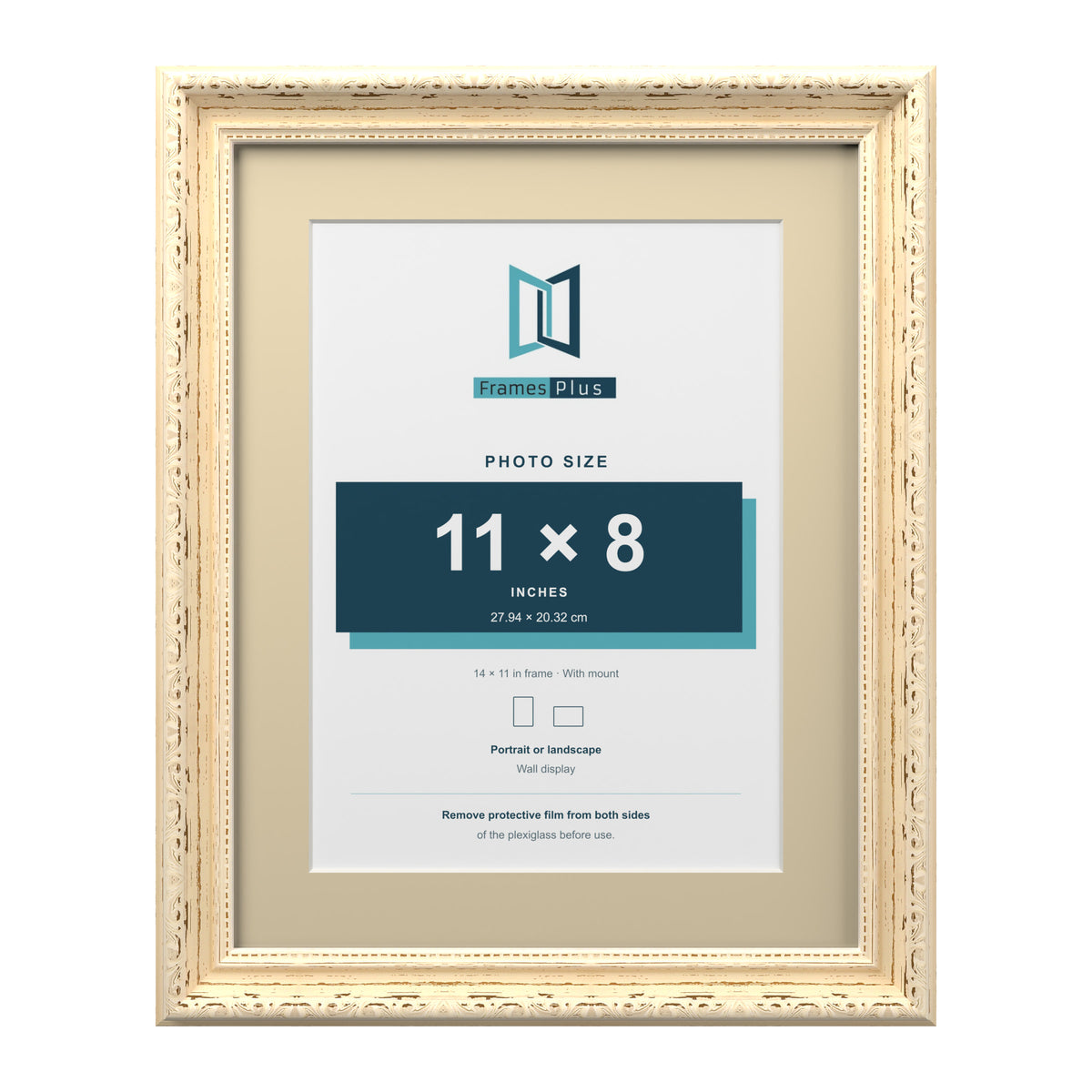 Louis Range Cream Picture, Photo & Poster Frame with Ivory Mount - 14x11" Frame for 11x8" Photo, Cream