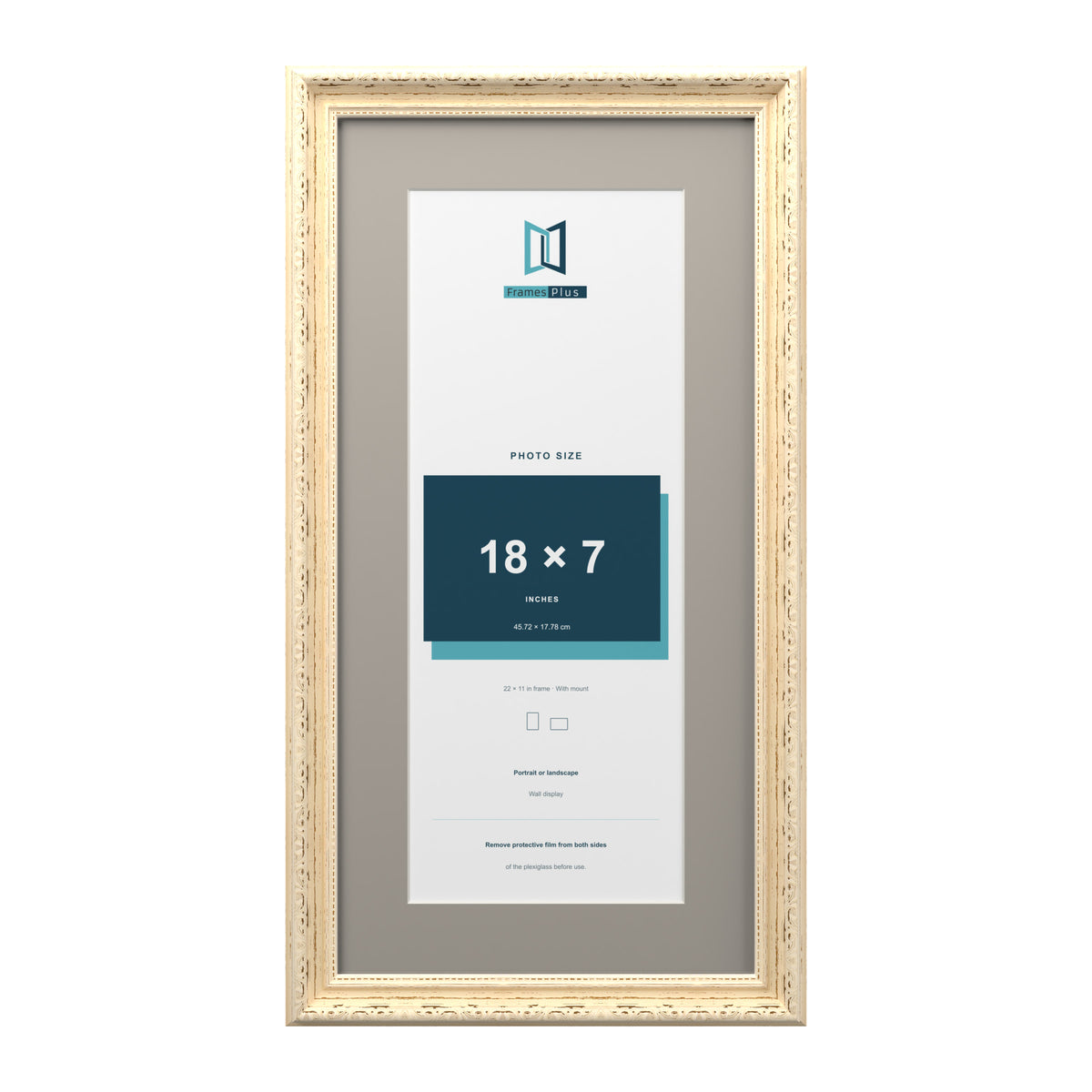 Louis Range Cream Picture, Photo & Poster Frame with Dawn Grey Mount - 22x11" Frame for 18x7" Photo, Cream