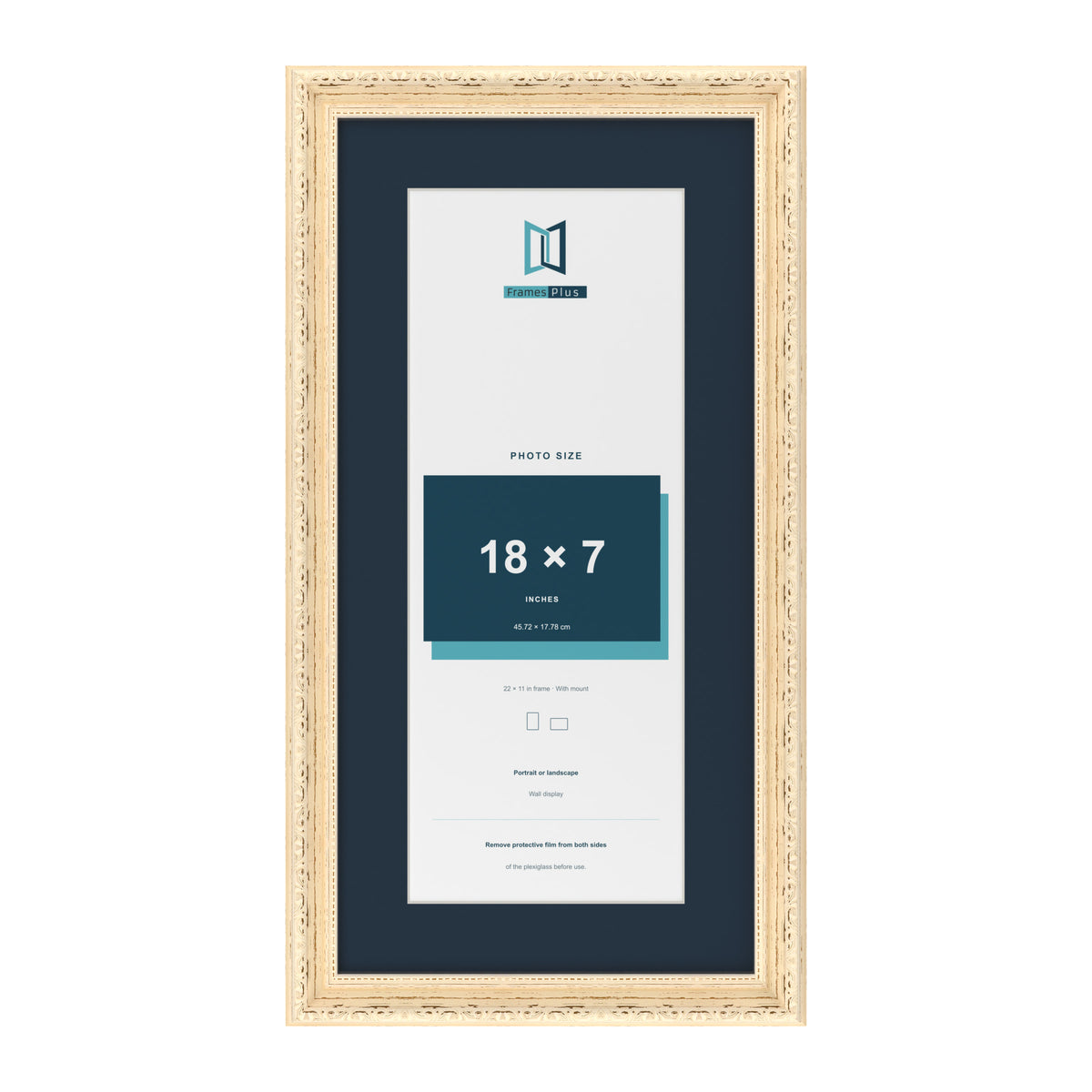 Louis Range Cream Picture, Photo & Poster Frame with Pacific Blue Mount - 22x11" Frame for 18x7" Photo, Cream